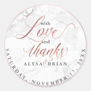 PixDezine Marble/Faux Rose Gold Love+Thanks Classic Round Sticker