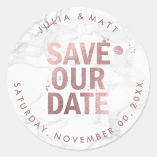 PixDezine Marble Save the Date/Faux Rose Gold Classic Round Sticker