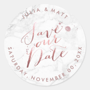 PixDezine Marble Save the Date/Faux Rose Gold Classic Round Sticker