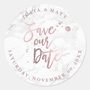 PixDezine Marble Save the Date/Faux Rose Gold Classic Round Sticker