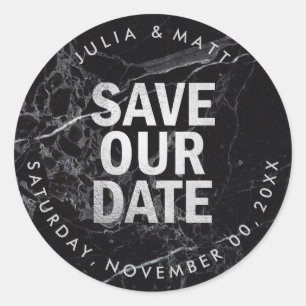 PixDezine Marble Save the Date/Faux Silver Classic Round Sticker