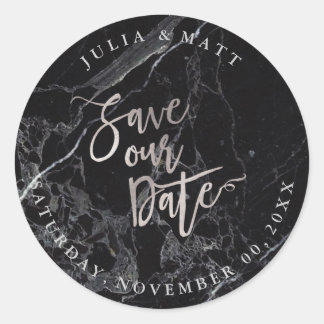 PixDezine Marble Save the Date/Faux Silver Classic Round Sticker