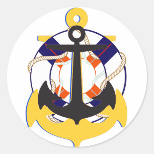 PixDezine nautical/anchor/lifesaver/ Classic Round Sticker
