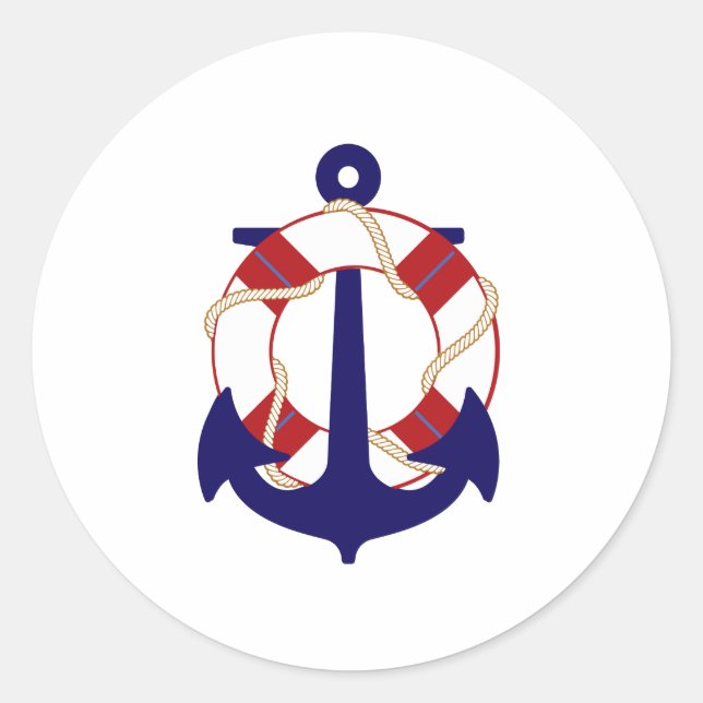 PixDezine nautical/anchor/lifesaver/ Classic Round Sticker (Front)