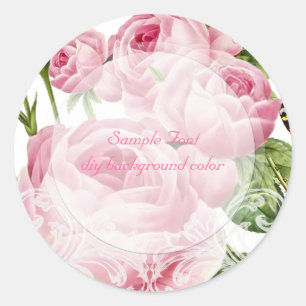 PixDezine pink vintage roses Classic Round Sticker