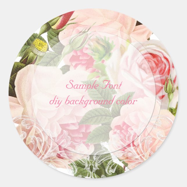 PixDezine pink vintage roses Classic Round Sticker (Front)