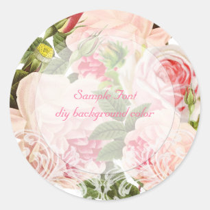 PixDezine pink vintage roses Classic Round Sticker