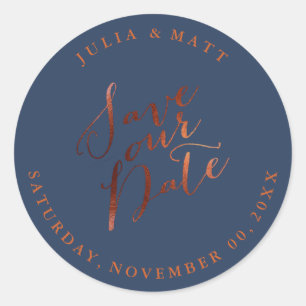 PixDezine Save the Date/Faux Copper/DIY colour Classic Round Sticker
