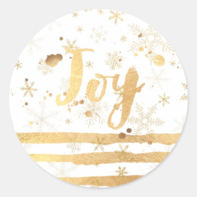 PixDezine snowflakes/stripes/dazzled faux gold Classic Round Sticker (Front)