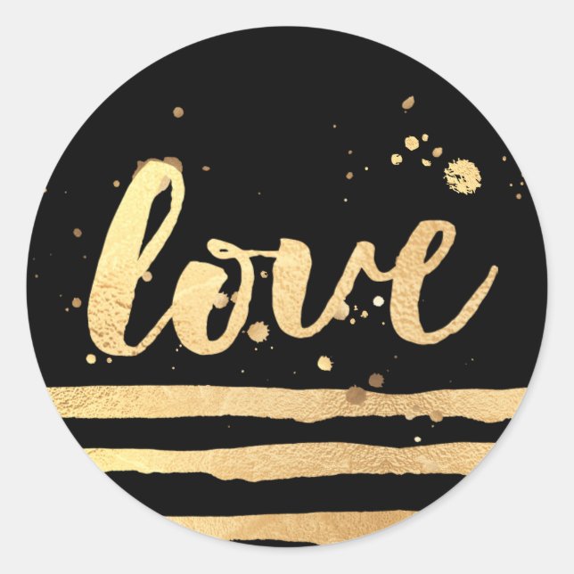 PixDezine stripes/dazzled faux gold/love Classic Round Sticker (Front)
