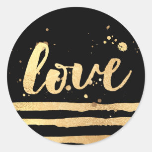 PixDezine stripes/dazzled faux gold/love Classic Round Sticker