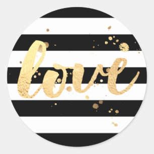 PixDezine stripes/dazzled faux gold/love Classic Round Sticker
