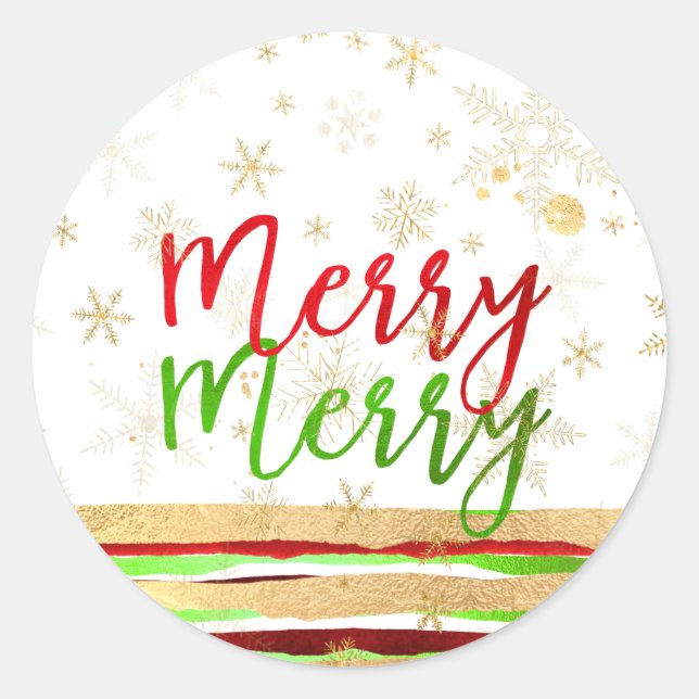 PixDezine stripes/dazzled faux gold/merry Classic Round Sticker (Front)