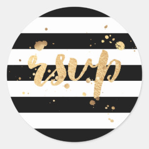 PixDezine stripes/dazzled faux gold/rsvp Classic Round Sticker
