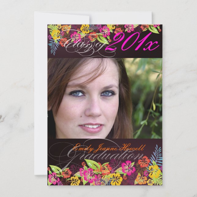 PixDezine Trendy Tropical flowers 2011 Graduations Invitation (Front)