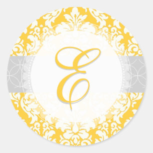 PixDezine versailles damask/monogram/diy colours Classic Round Sticker