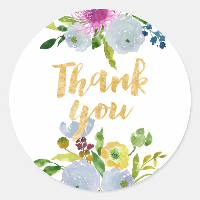 PixDezine watercolor floral/blue ranunculus Classic Round Sticker (Front)