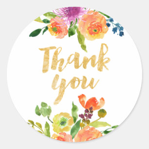 PixDezine watercolor floral/orange ranunculus Classic Round Sticker