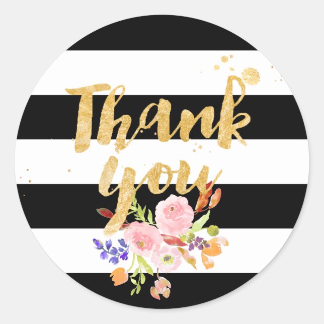 PixDezine watercolor floral/stripes Classic Round Sticker (Front)