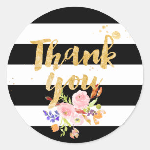 PixDezine watercolor floral/stripes Classic Round Sticker