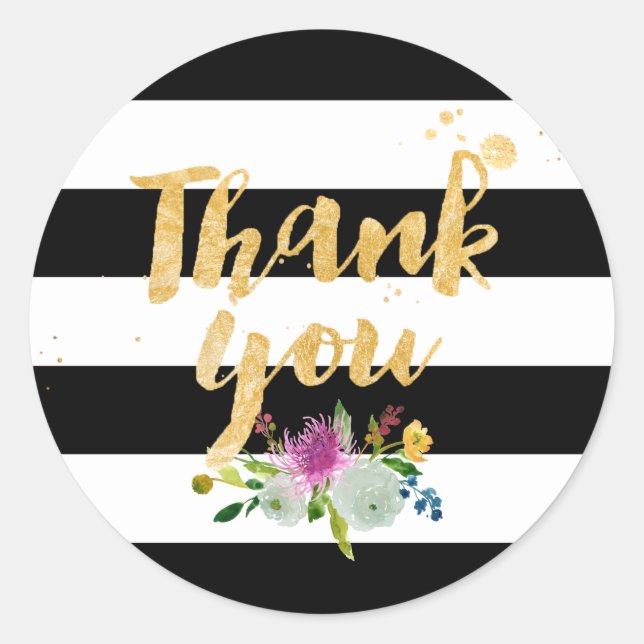 PixDezine watercolor floral/stripes Classic Round Sticker (Front)