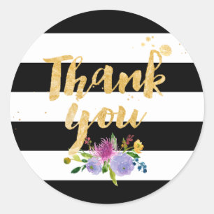 PixDezine watercolor floral/stripes Classic Round Sticker