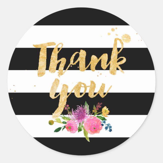 PixDezine watercolor floral/stripes Classic Round Sticker (Front)