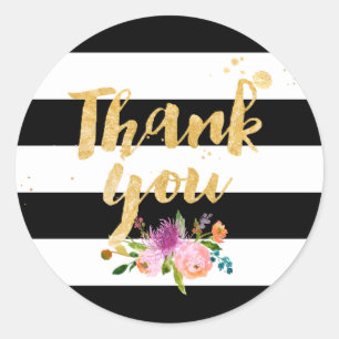 PixDezine watercolor floral/stripes Classic Round Sticker