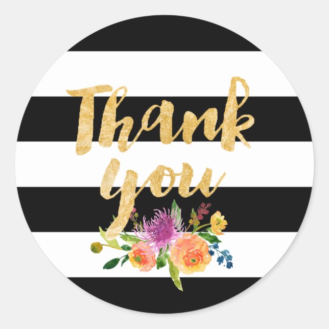 PixDezine watercolor floral/stripes Classic Round Sticker (Front)