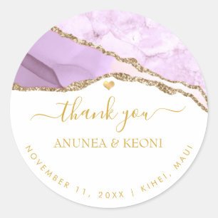 PixDezine Watercolor Purple Agate Faux Gold Veins Classic Round Sticker