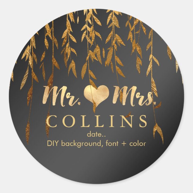 PixDezine Willow Leaves/Faux Gold/DIY background Classic Round Sticker (Front)