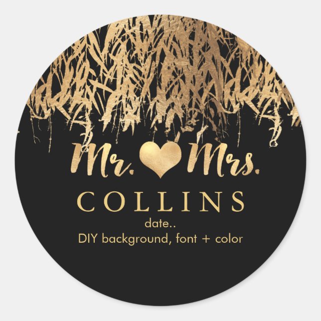 PixDezine Willow Leaves/Faux Gold/DIY background Classic Round Sticker (Front)