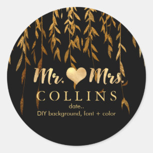 PixDezine Willow Leaves/Faux Gold/DIY background Classic Round Sticker