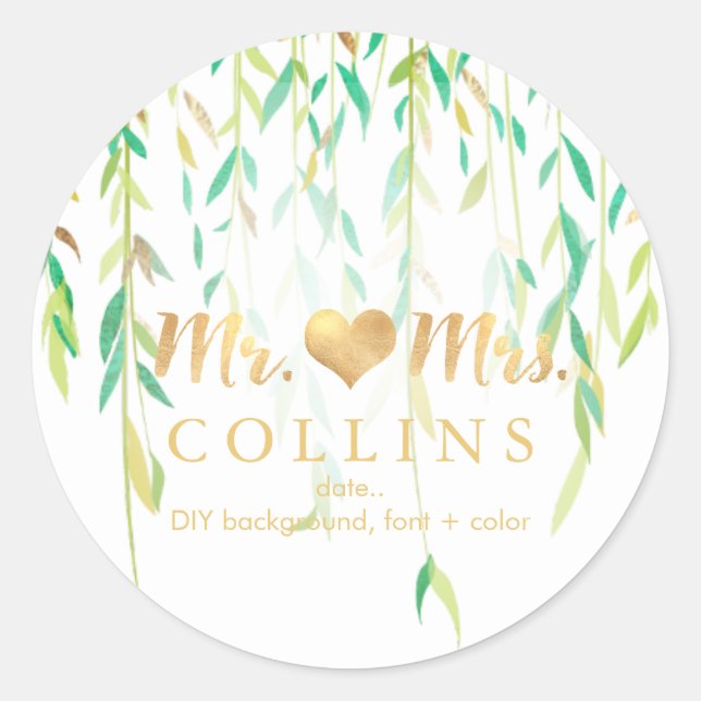 PixDezine Willow Leaves/Faux Gold/DIY background Classic Round Sticker (Front)