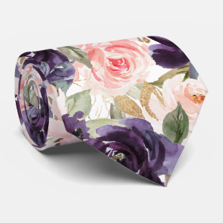 PixDezineH2 Flowers Aubergine Purple Blush Roses Tie