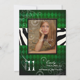 PixDezines 2011 Graduation, Emerald Harlequin Invitation