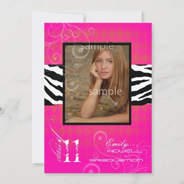 PixDezines 2011 Graduation, Hot Pink Harlequin Invitation (Front)
