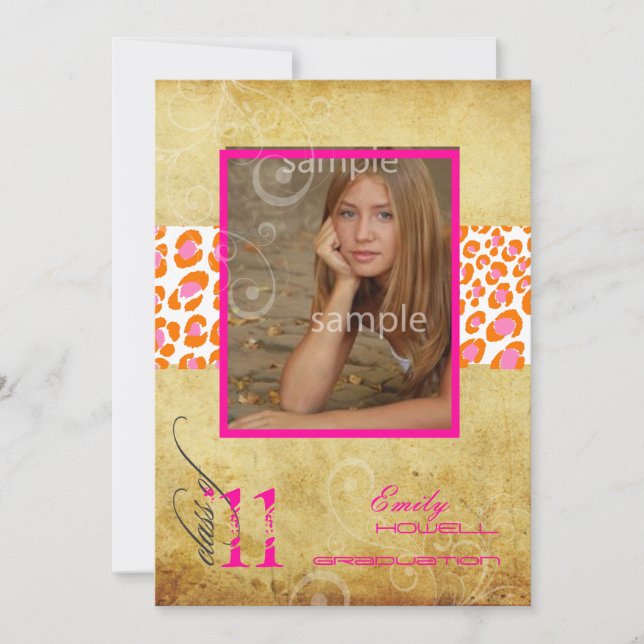 PixDezines 2011 Graduation, Pink Leopard Invitation (Front)