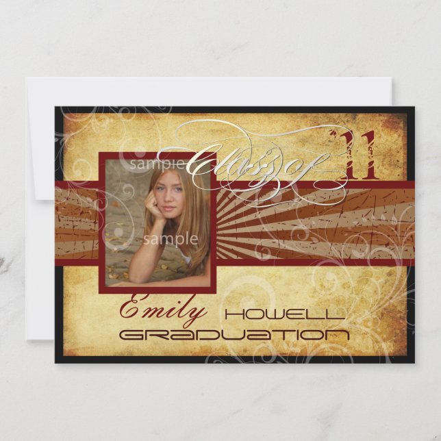 PixDezines 2011 Graduation, Vintage / Retro Rays Invitation (Front)