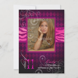 PixDezines 2012 Graduation, Zebra Print+Harlequin Invitation