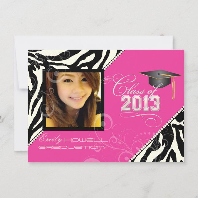 PixDezines 2013 Grads, zebra print/diy colours Invitation (Front)