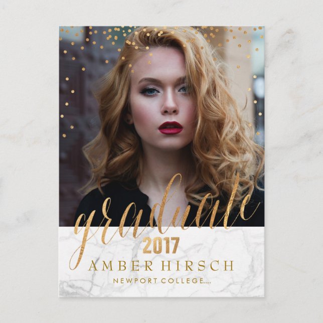 PixDezines 2017 Graduate Photos/Faux Metallic Gold Announcement Postcard (Front)