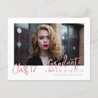 PixDezines 2017 Graduate Photos/Faux Rose Gold Invitation Postcard
