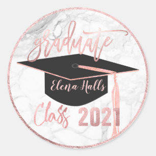 PixDezines 2018 Graduation/Marble+Faux Rose Gold Classic Round Sticker