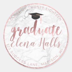 PixDezines 2018 Graduation/Marble+Faux Rose Gold Classic Round Sticker