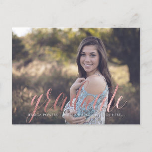 PixDezines 20xx Graduate Photos/Faux Rose Gold Announcement Postcard