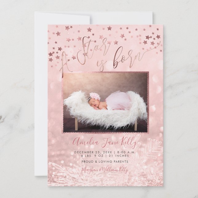 PixDezines A Star is Born, Stars+Snow Bokeh Invitation (Front)
