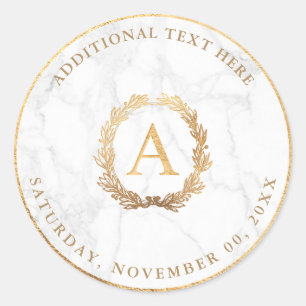 PixDezines A-Z, DIY Faux Gold Monogram+Marble Classic Round Sticker