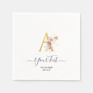 PixDezines A-Z Faux Gold Monogram Autumn Flowers Napkin