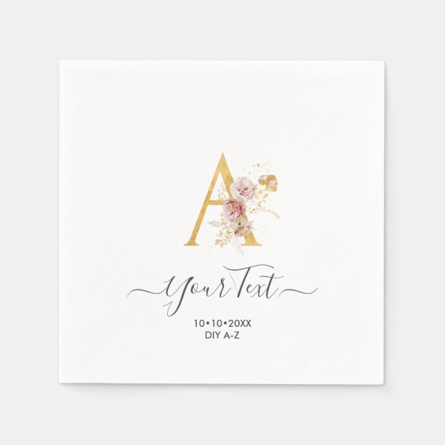 PixDezines A-Z Faux Gold Monogram Autumn Flowers Napkin (Front)